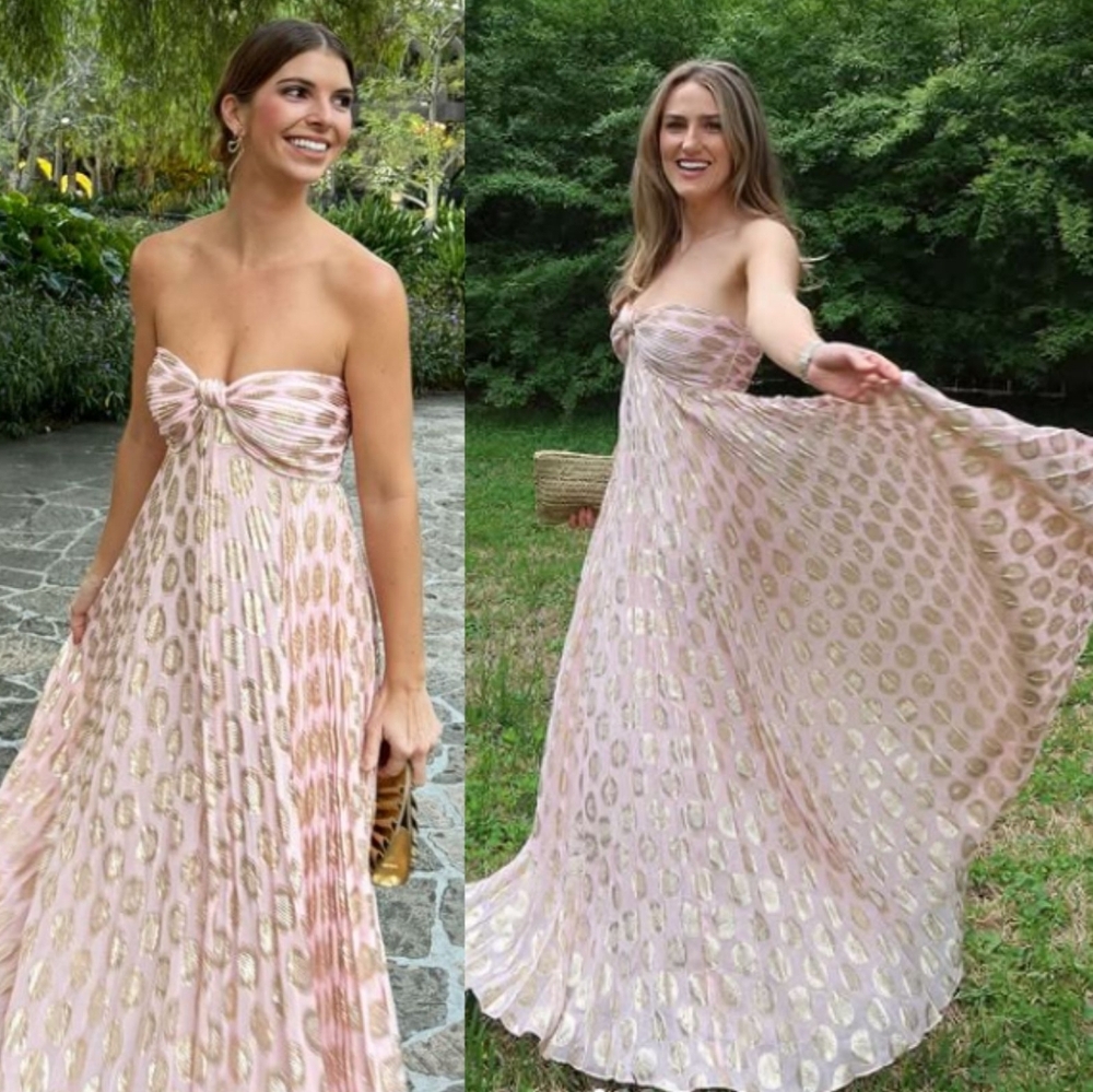 Alexis Maryana Maxi Dress Pink Murex Shell Strapless Pleated Metallic Size S - Picture 2 of 11